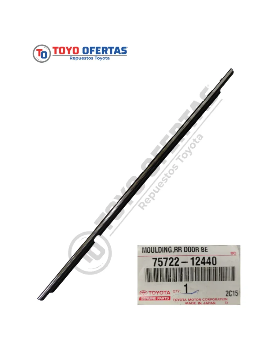 75722-12440 CEPILLO LAMEVIDRIO CROMADO PUERTA TRASERA IZQ TOYOTA COROLLA 95-02